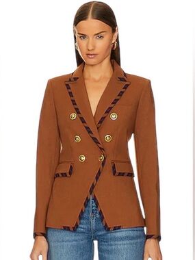 NWT Veronica Beard Miller Dickey Jacket Dark Ochre Striped Piping Blazer Size 0